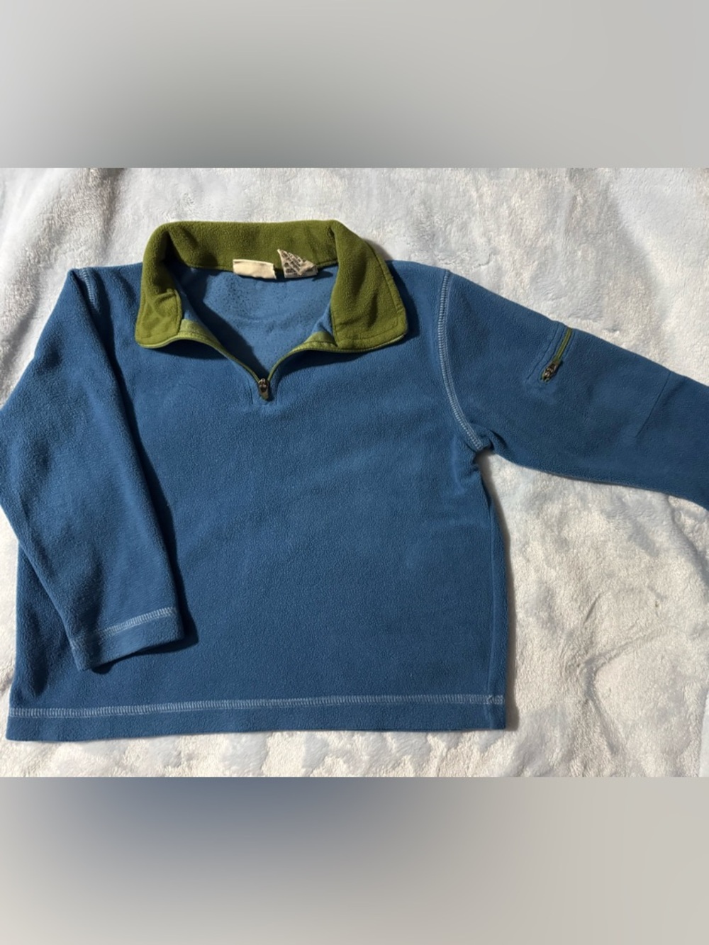 Vintage L.L Bean Blue Fleece Pullover with Green Contrast Collar